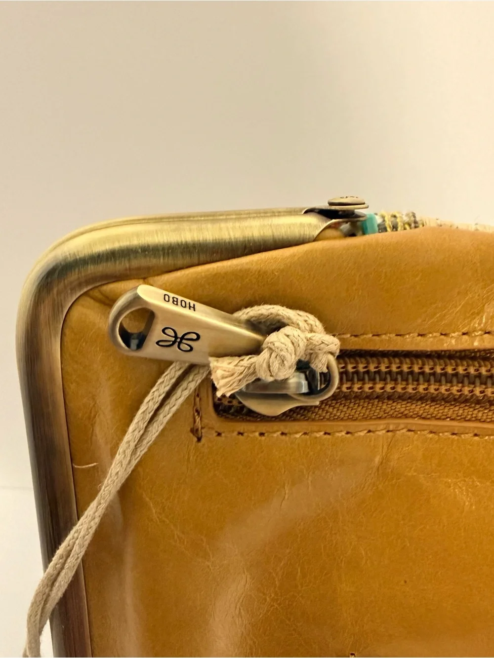 HOBO Multicolor Woven Clutch with Tan Leather Flap